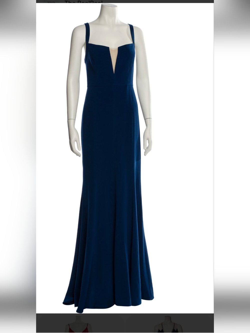 Navy Blue Evening Gown with V-Notch Neckline Halston